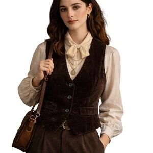 J Jill Corduroy Velvet Back Vest Brown Button Front Tailored Layering Womens S